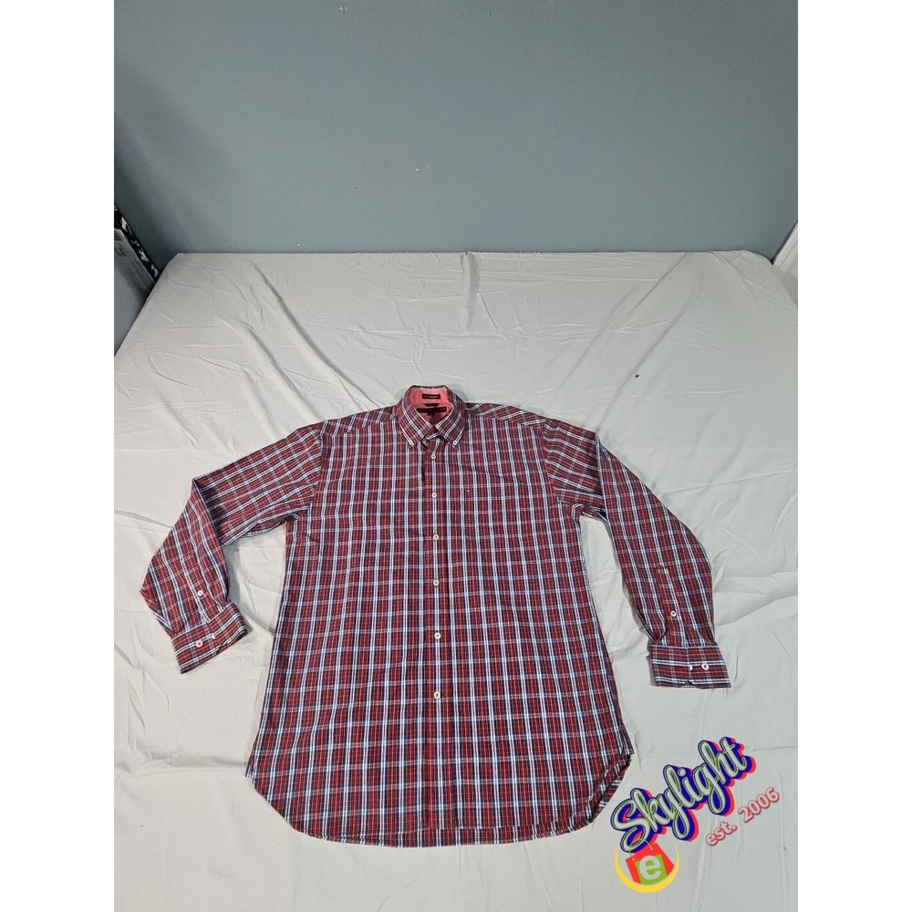Tommy Hilfiger Mens 80s Long Sleeve Shirt 2 Ply Fabric Plaid Classic Fit Size M